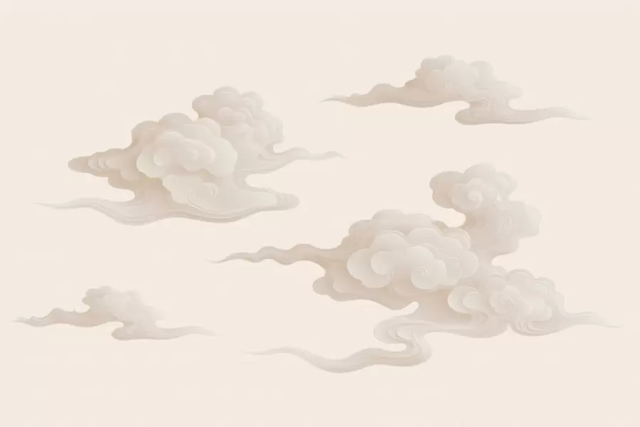 Fotobehang Minimalistische oosterse wolken in beige-crèmekleurige tinten w10036