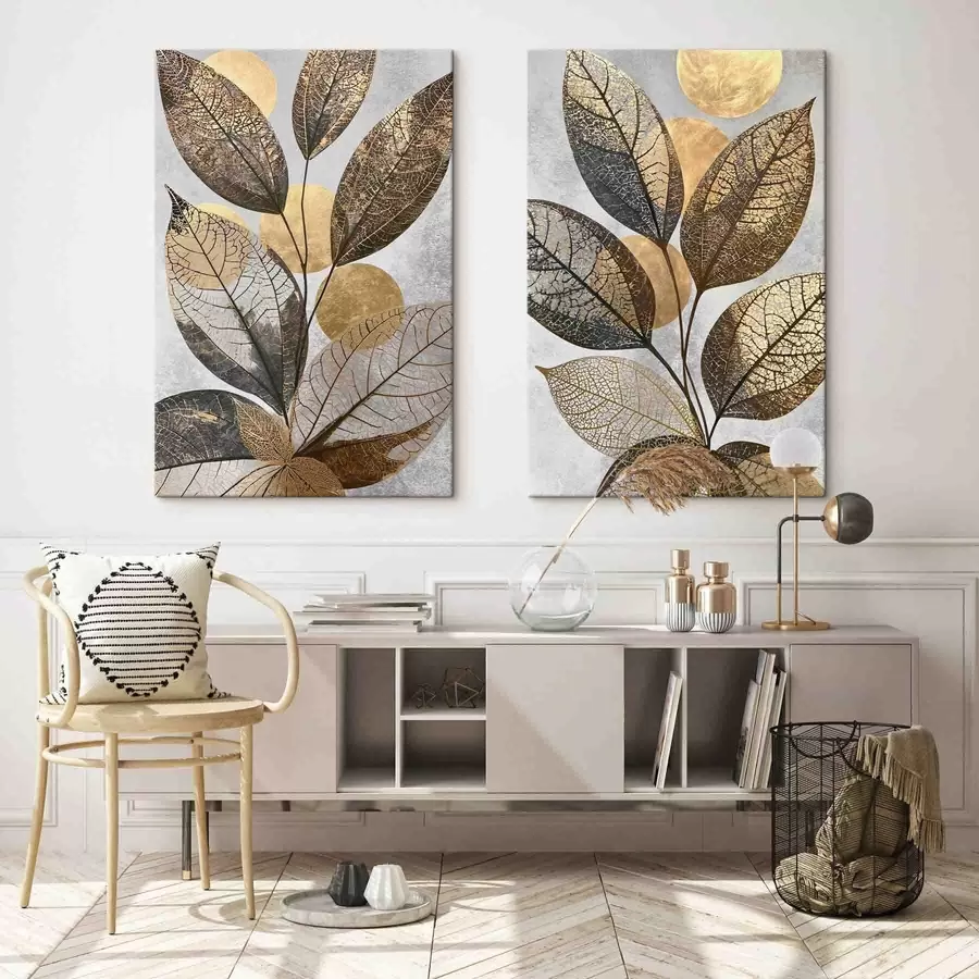 Fotobehang Abstracte bladeren met cirkels m30920