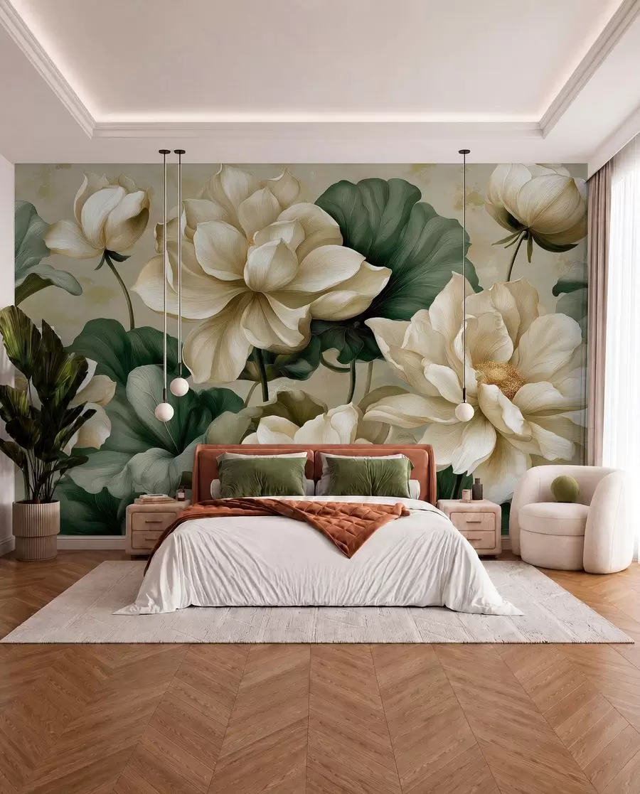 Fotobehang Lotus in crème w05746