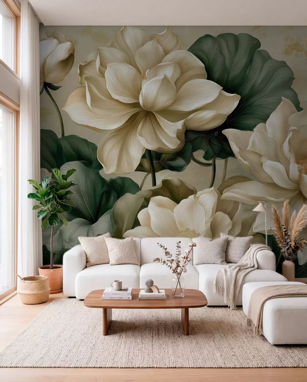 Papier peint photo Lotus crème w05746