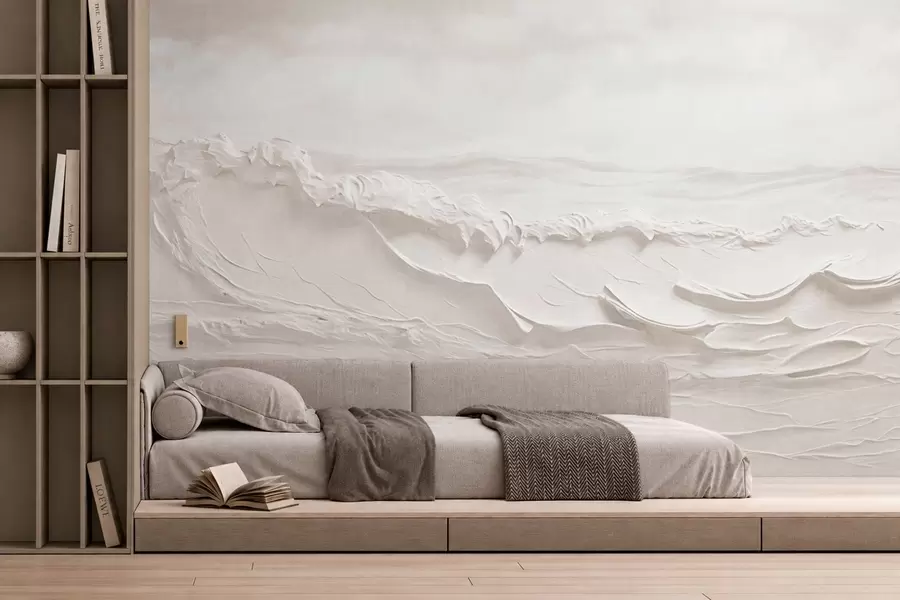 Papier peint photo Vagues marines en relief dans des tons neutres clairs w05898v1
