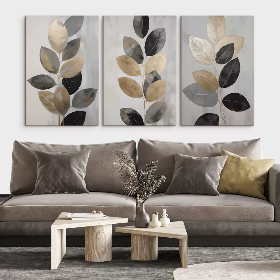 Fotobehang Decoratieve tak met bladeren, imitatieschilderij m31010