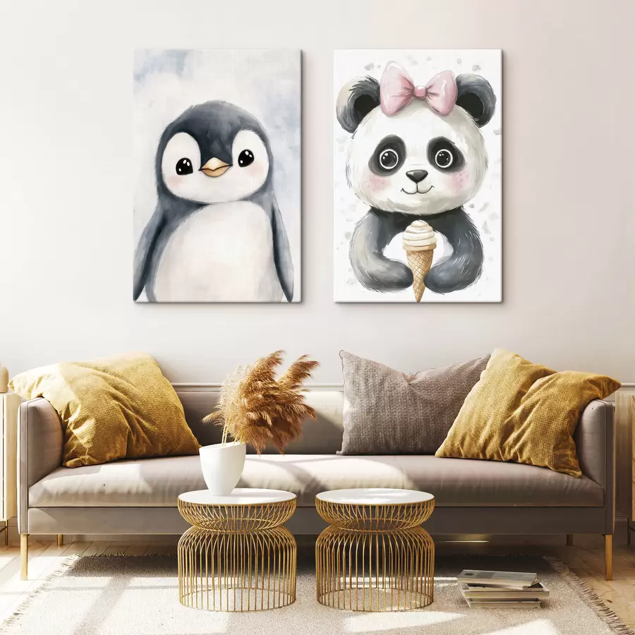  Peintures Un pingouin et un panda avec une glace m31014