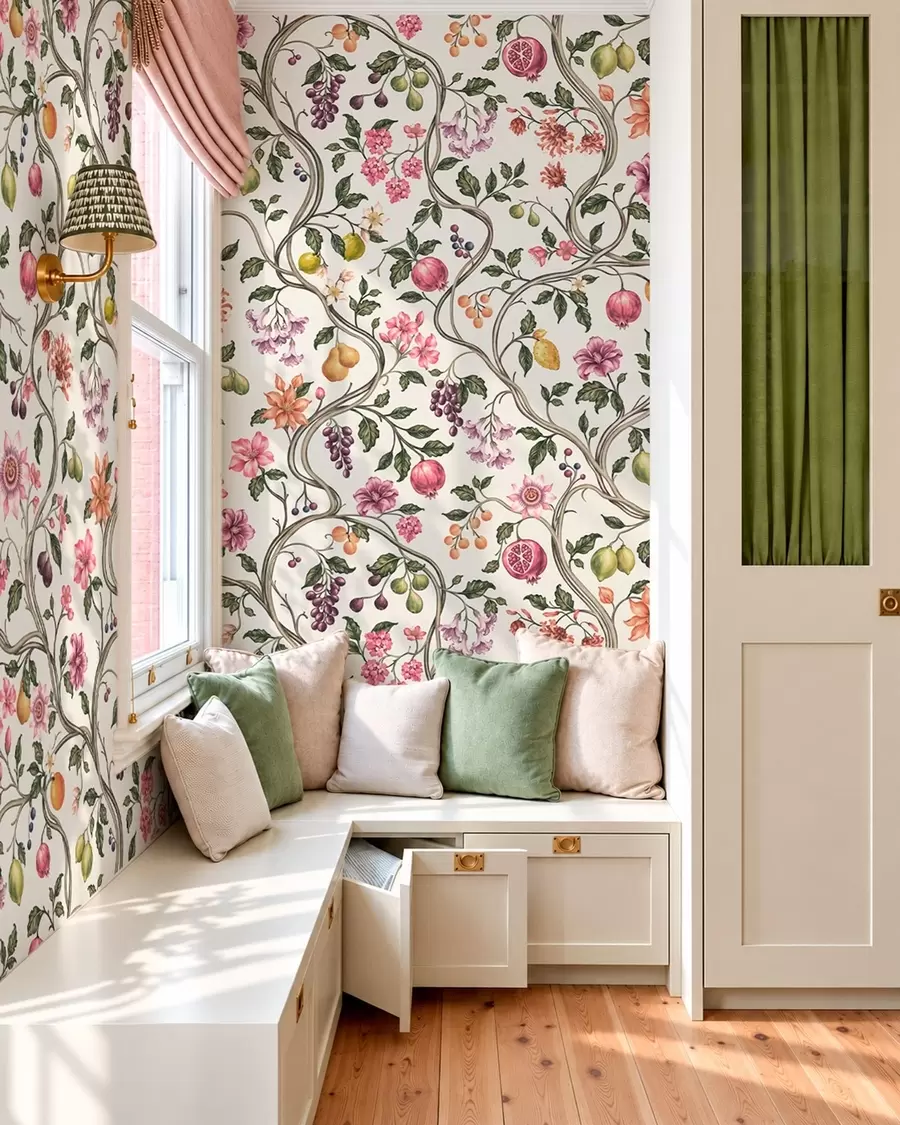 Papier peint photo Motif floral et fruité avec des branches entrelacées w05862v1