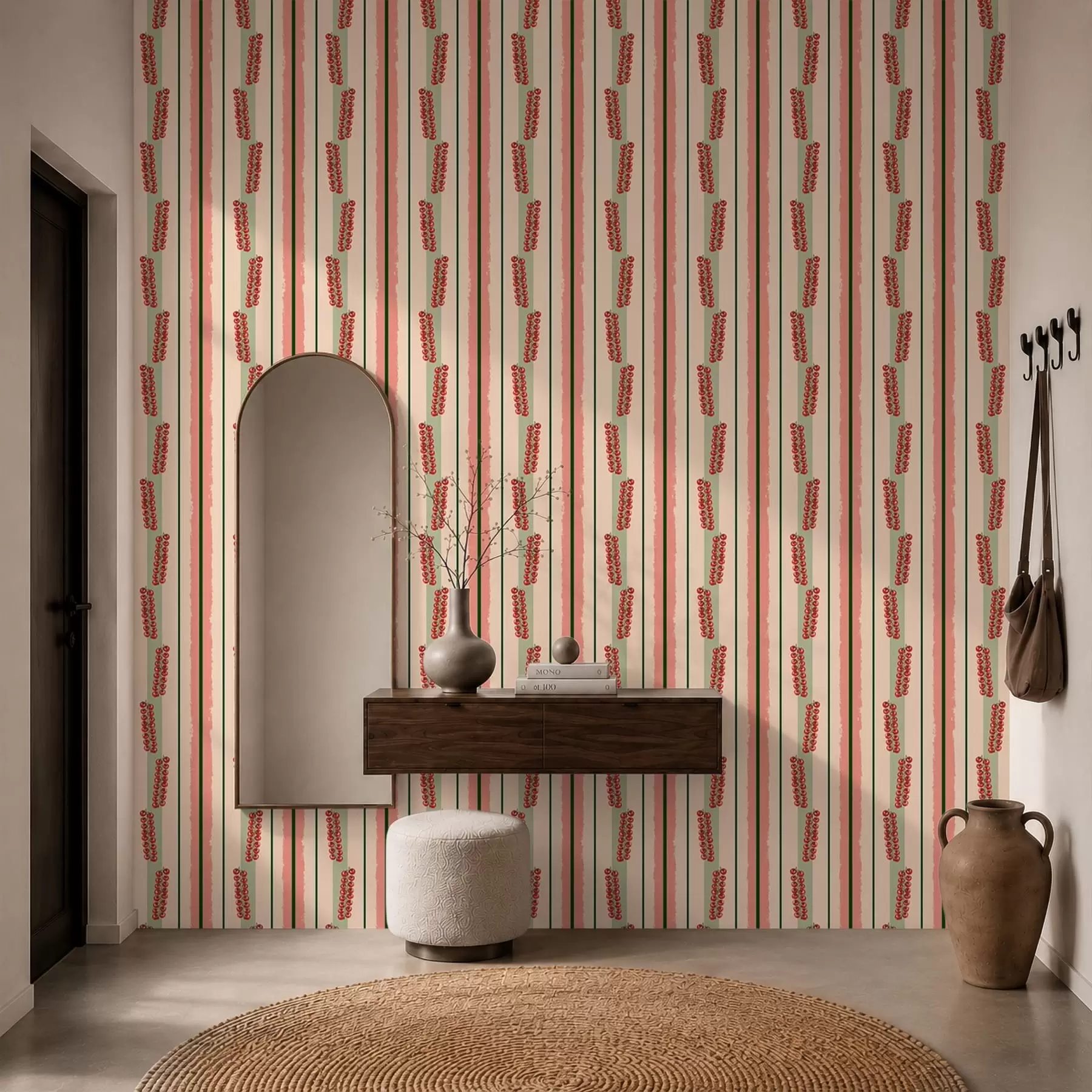 Fotobehang Trossen cherrytomaten tussen verticale strepen a01265