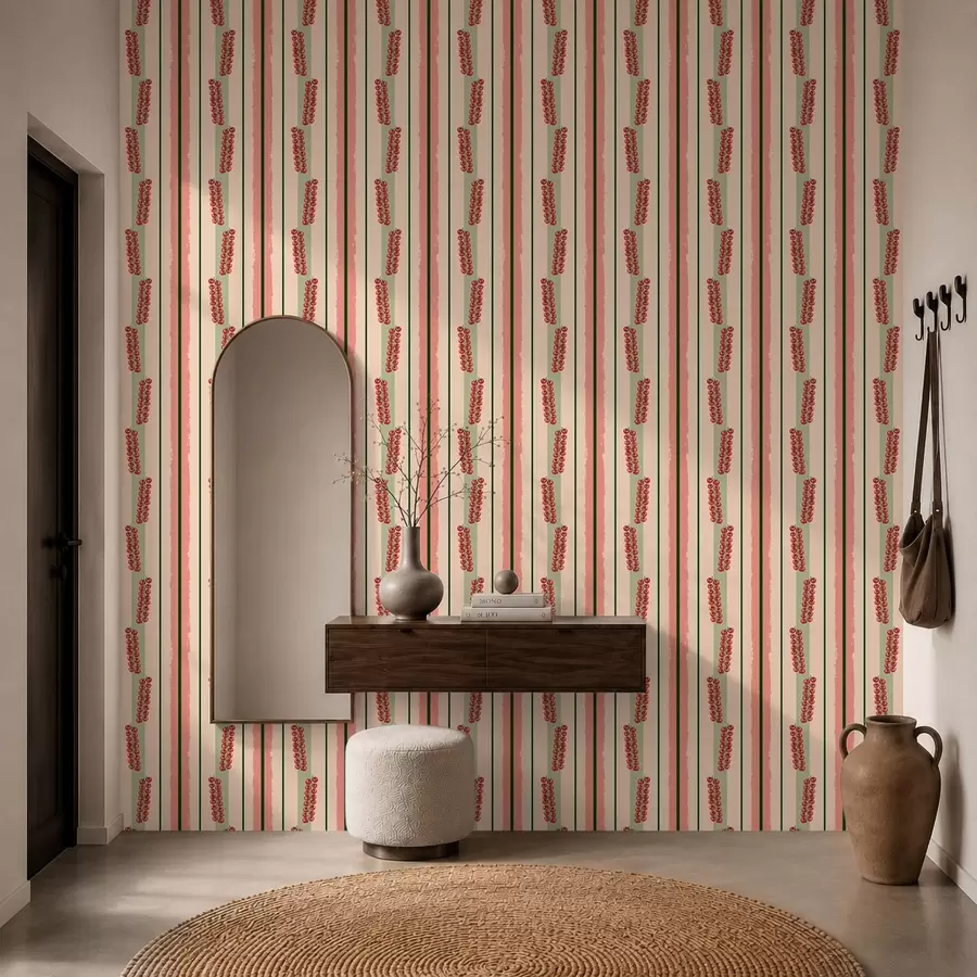 Fotobehang Trossen cherrytomaten tussen verticale strepen a01265