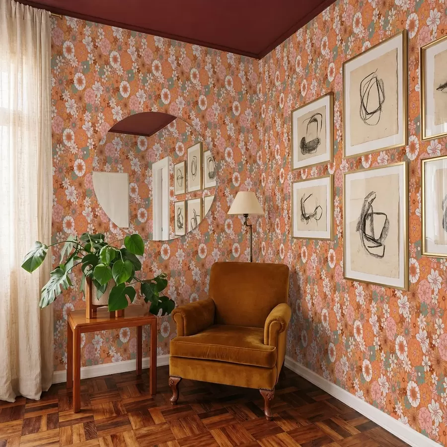 Papier peint photo Motif floral éclatant dans des tons orange chauds a01269v1