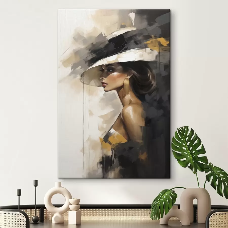 Peintures Jeune femme abstraite coiffée d'un chapeau, imitant un tableau s50845