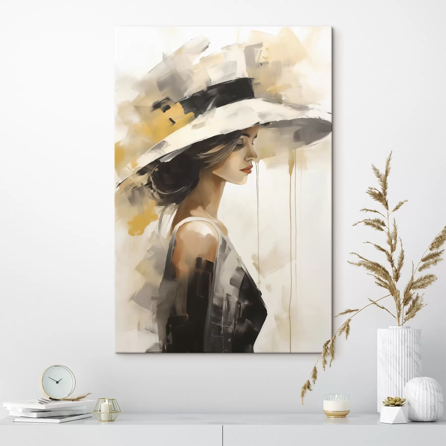  Peintures Jeune femme au chapeau, reproduction d'un tableau s50846