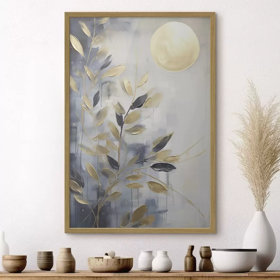 Papier peint photo Branches abstraites avec des feuilles, imitation d'un tableau f50842