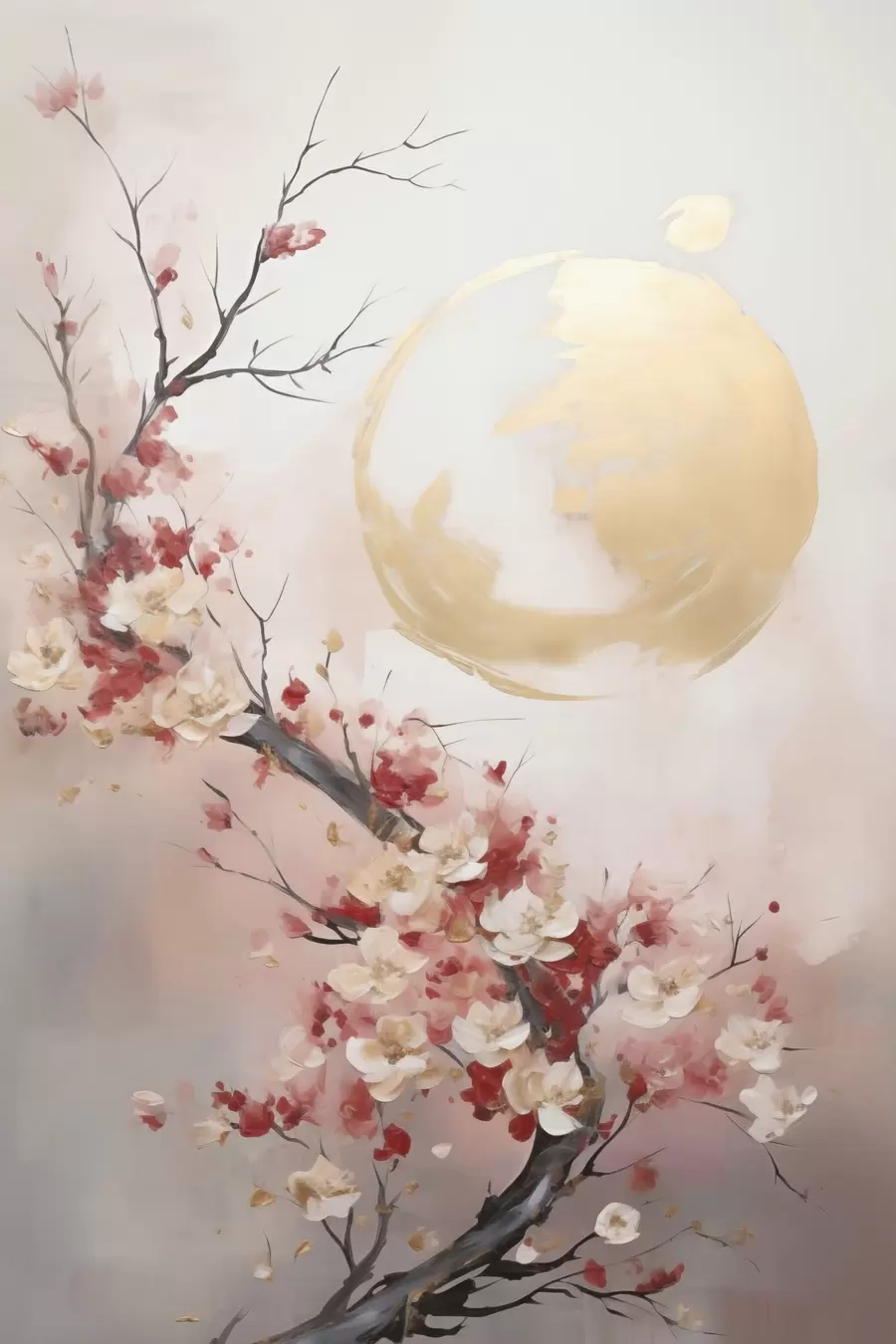 Papier peint photo Fleurs abstraites sur un arbre, peinture d'inspiration abstraite f50844