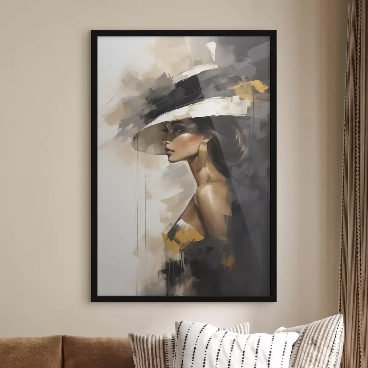 Affiche Jeune femme abstraite coiffée d'un chapeau, imitant un tableau f50845