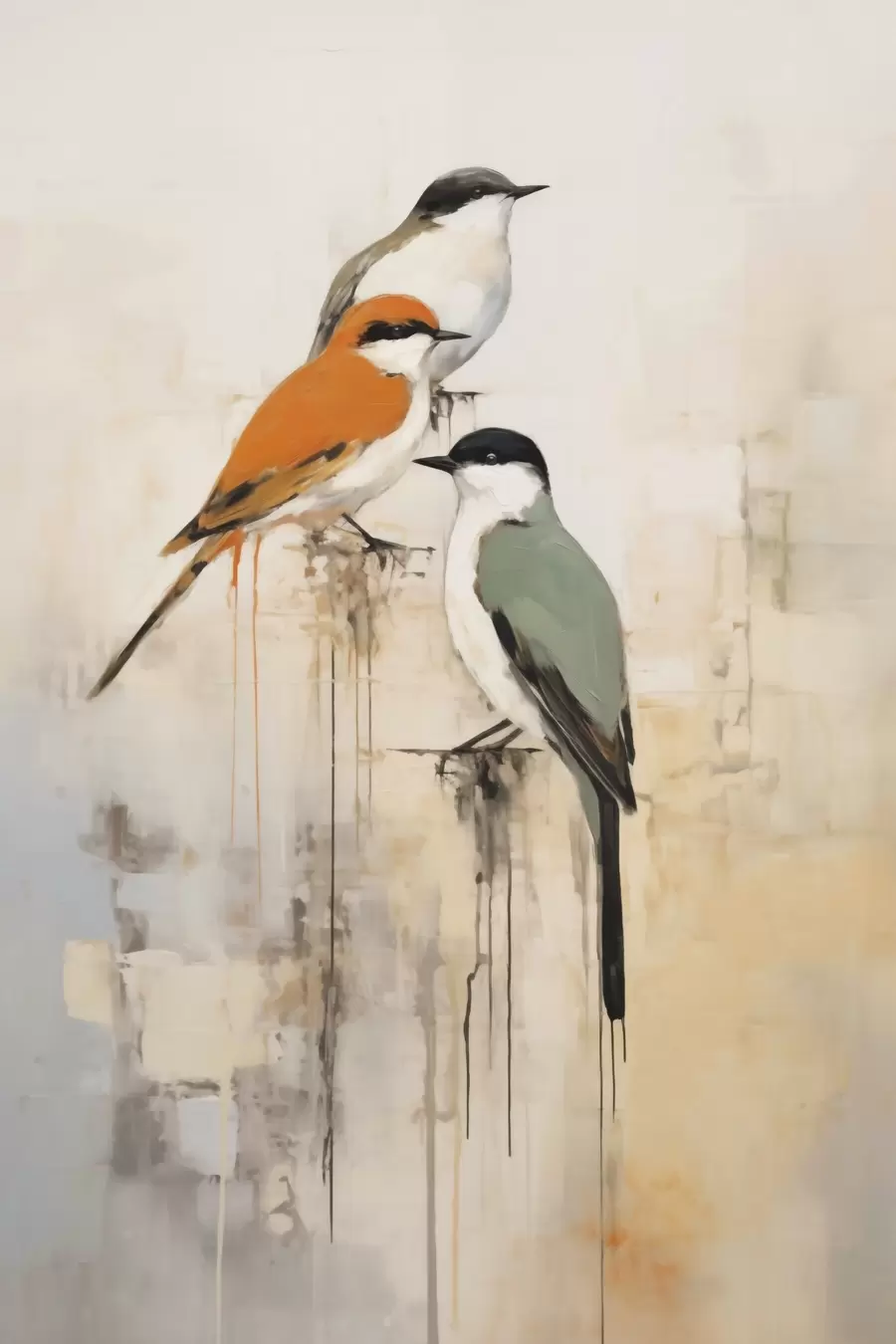 Papier peint photo Oiseaux abstraits, imitation de la peinture f50848