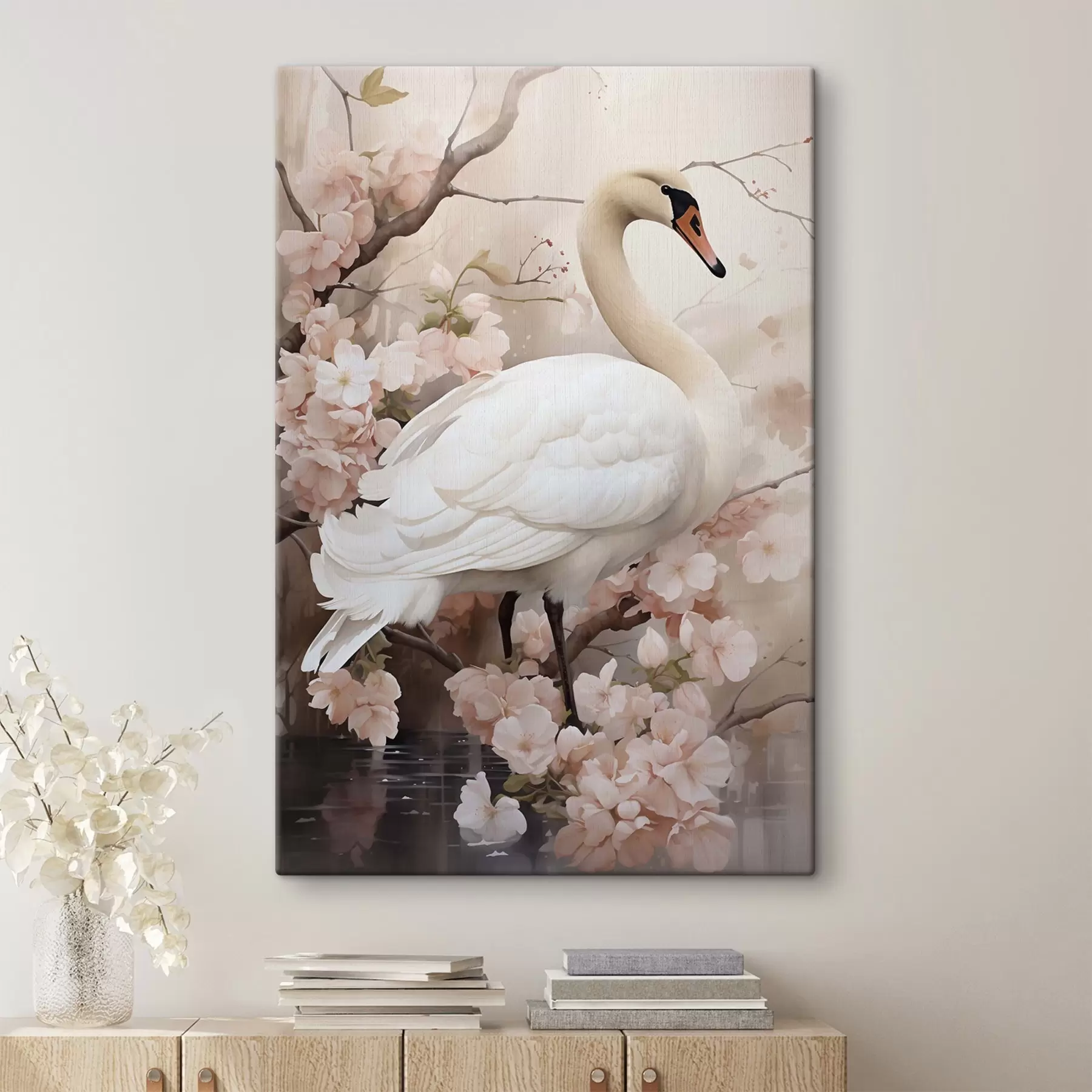  Peintures Cygne blanc dans un jardin en fleurs s50743