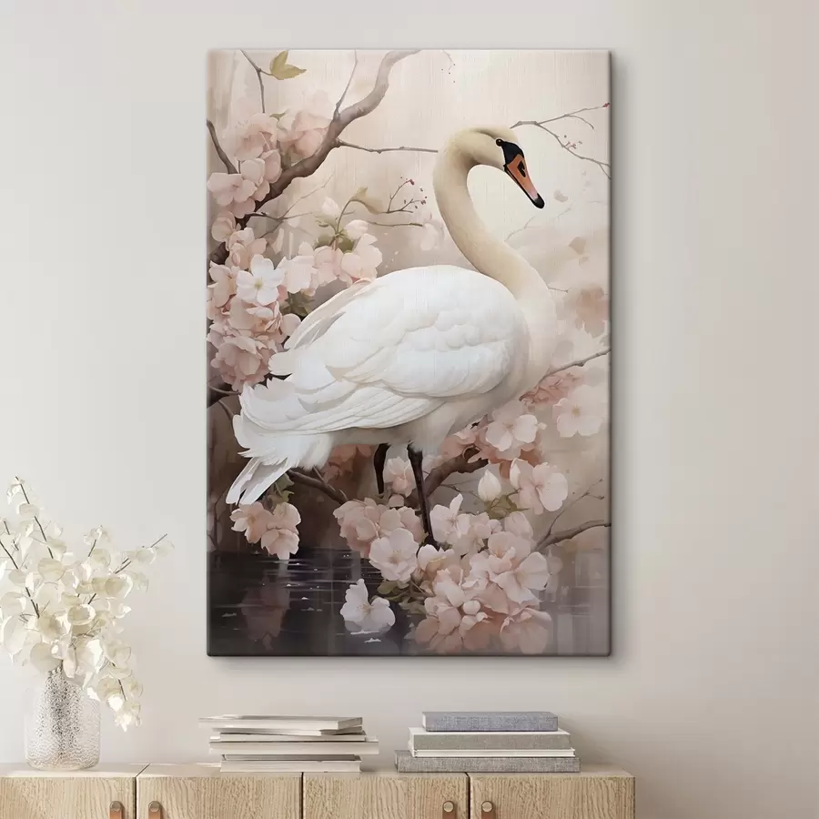  Peintures Cygne blanc dans un jardin en fleurs s50743