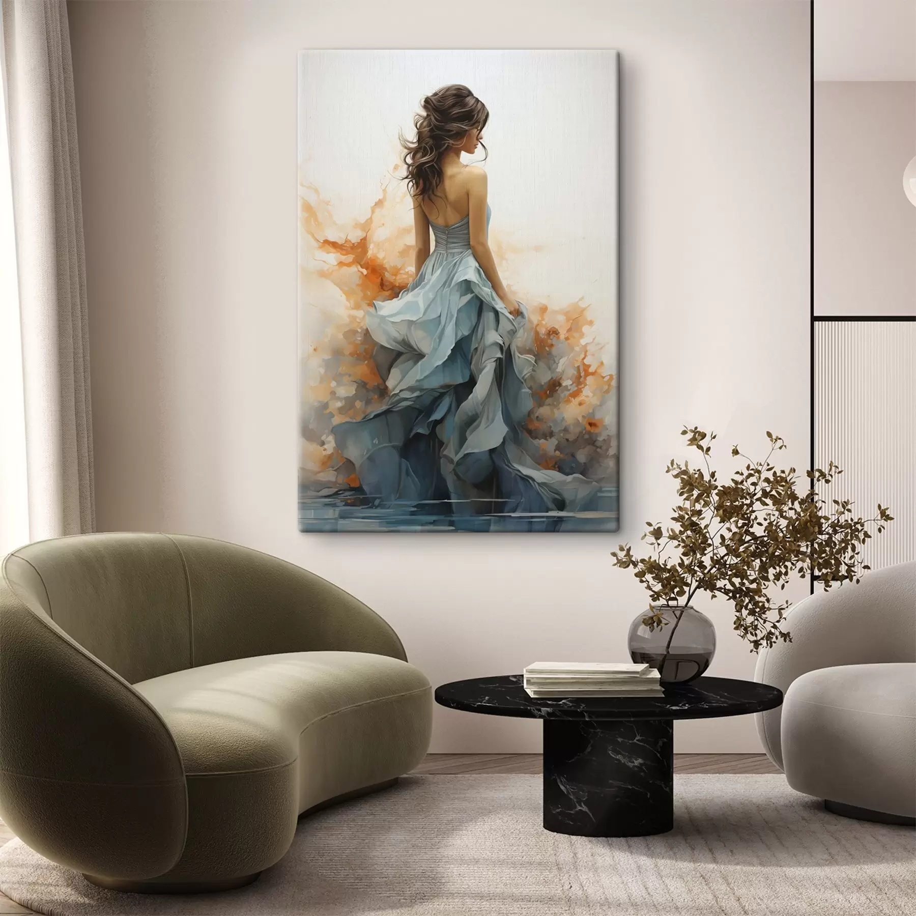  Peintures Femme en robe bleue vaporeuse s50747