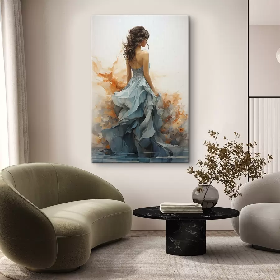  Peintures Femme en robe bleue vaporeuse s50747