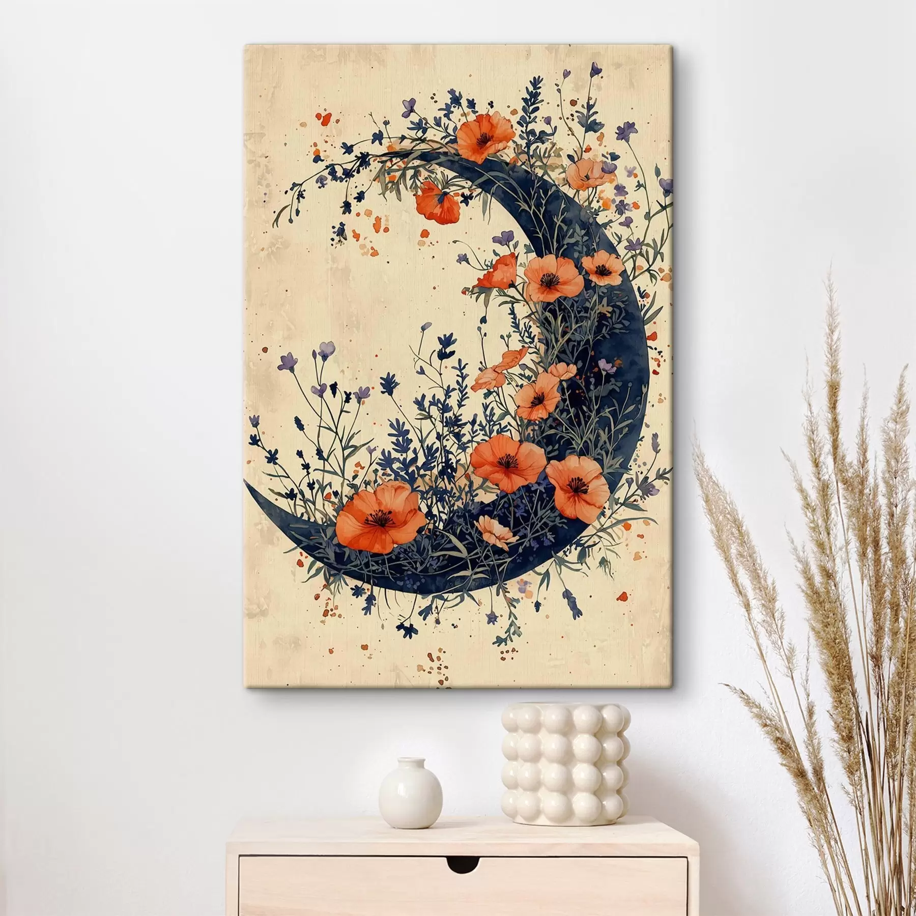  Peintures Croissant de lune aux fleurs sauvages s50753