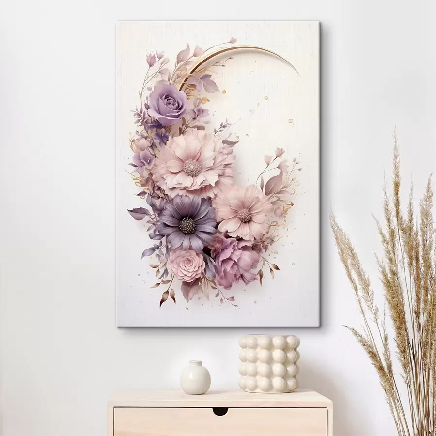  Peintures Croissant de lune violet et pivoines s50760