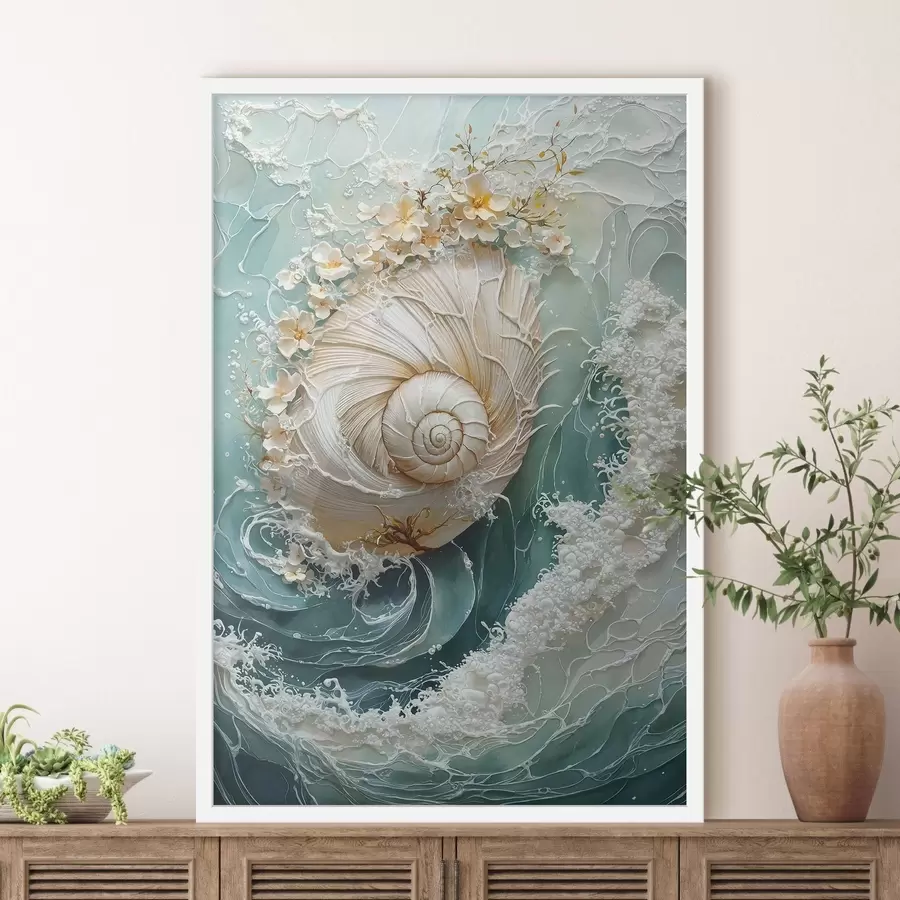 Papier peint photo Coquillage nacré « Vague de mer » f50741