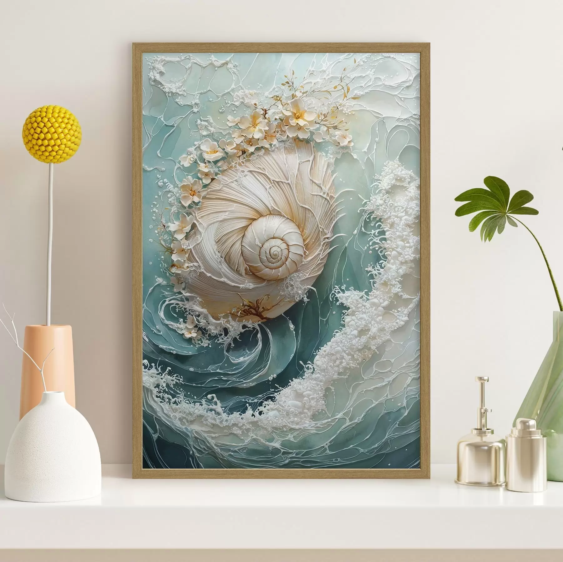 Papier peint photo Coquillage nacré « Vague de mer » f50741