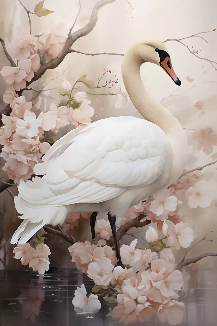 Papier peint photo Cygne blanc dans un jardin en fleurs f50743
