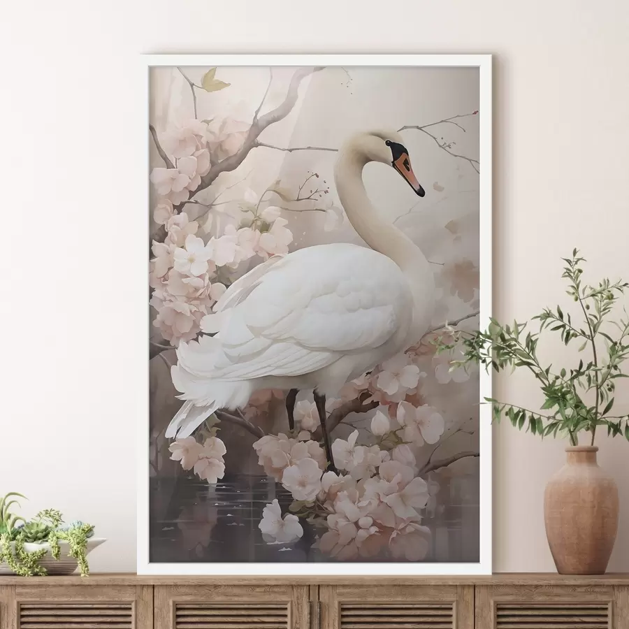 Papier peint photo Cygne blanc dans un jardin en fleurs f50743
