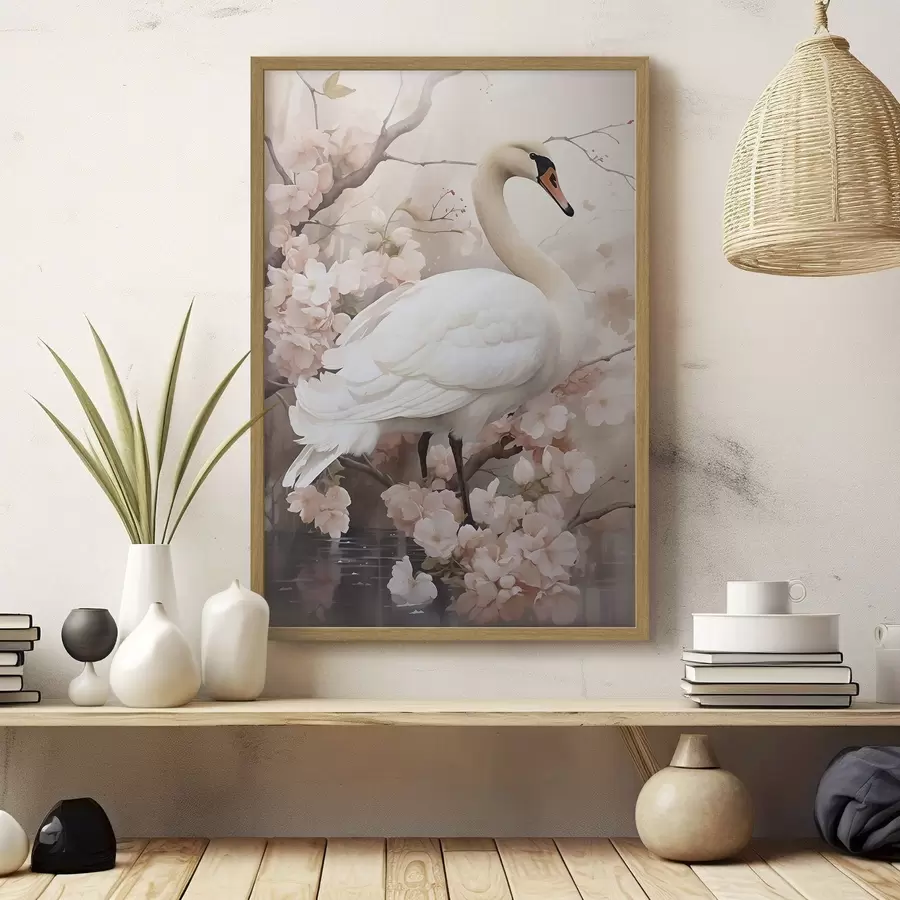 Papier peint photo Cygne blanc dans un jardin en fleurs f50743