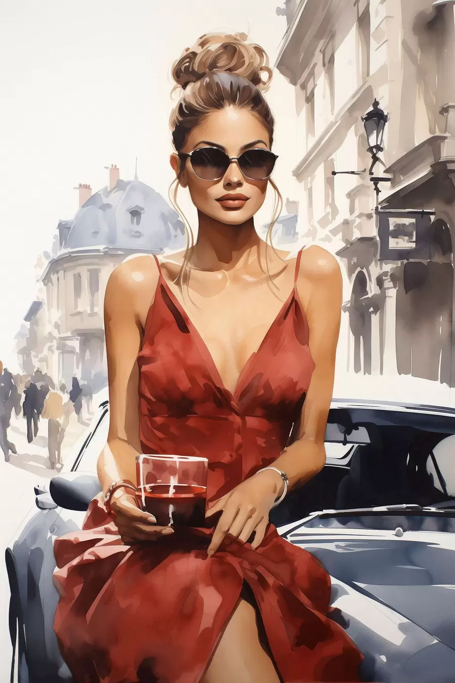Papier peint photo « Woman in Red » de Convertible f50745