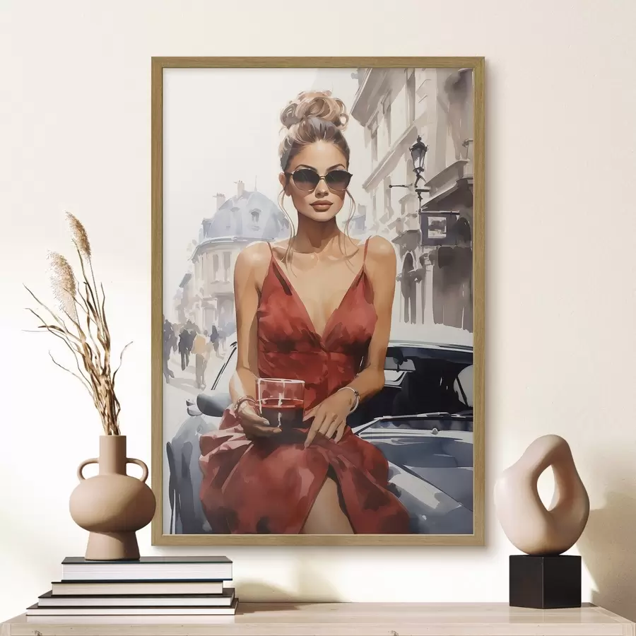 Papier peint photo « Woman in Red » de Convertible f50745