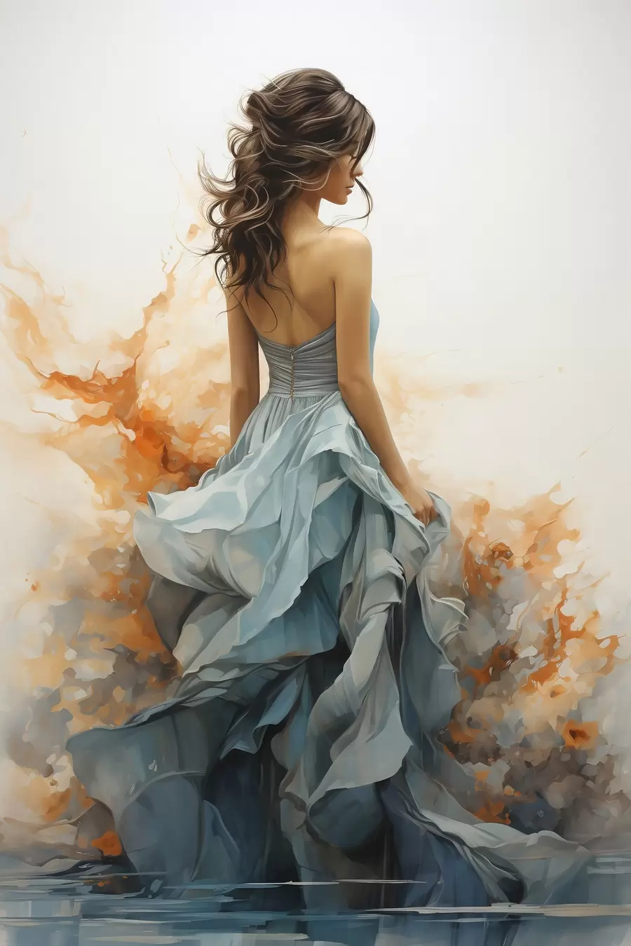 Papier peint photo Femme en robe bleue vaporeuse f50747