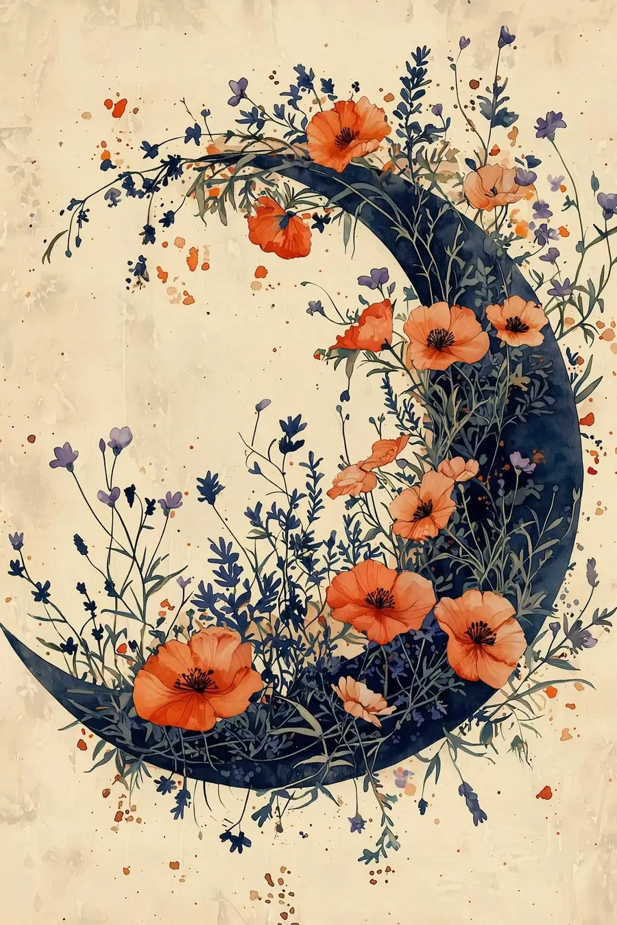 Papier peint photo Croissant de lune aux fleurs sauvages f50753