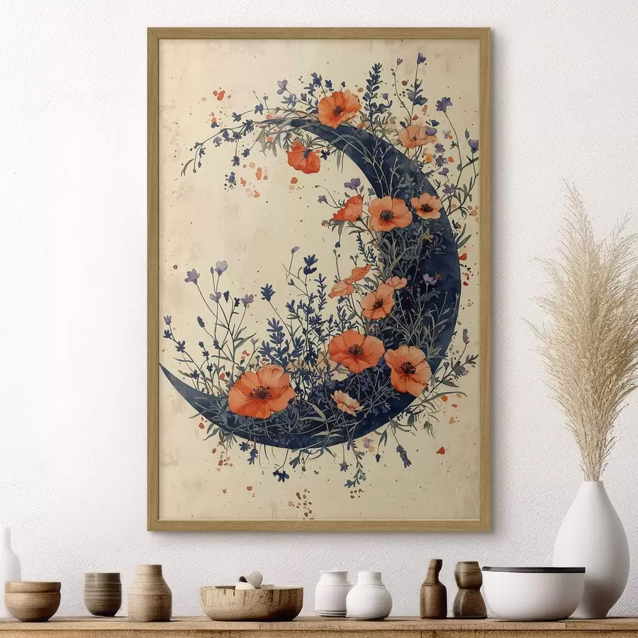 Papier peint photo Croissant de lune aux fleurs sauvages f50753