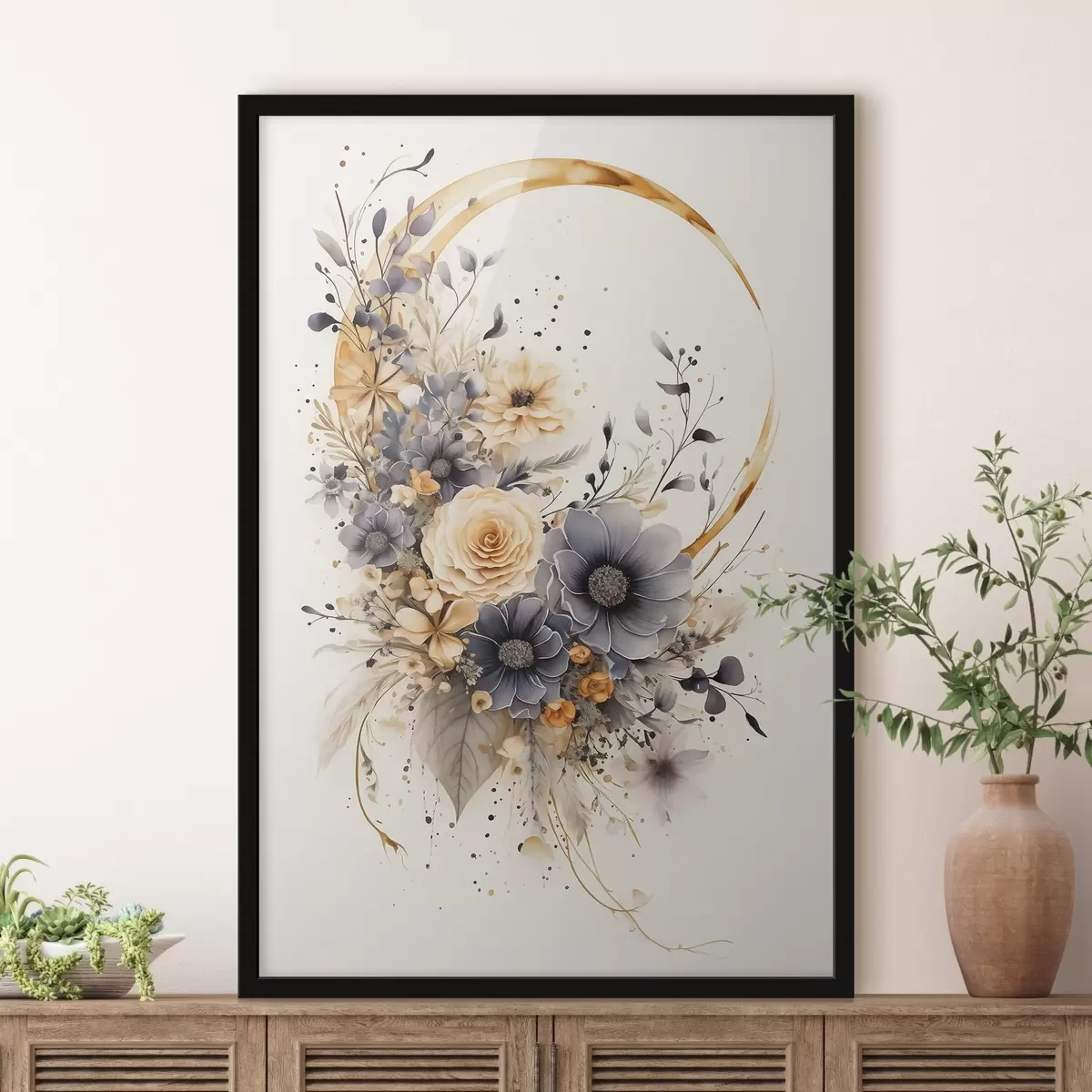 Affiche Couronne de fleurs sur fond clair f50756