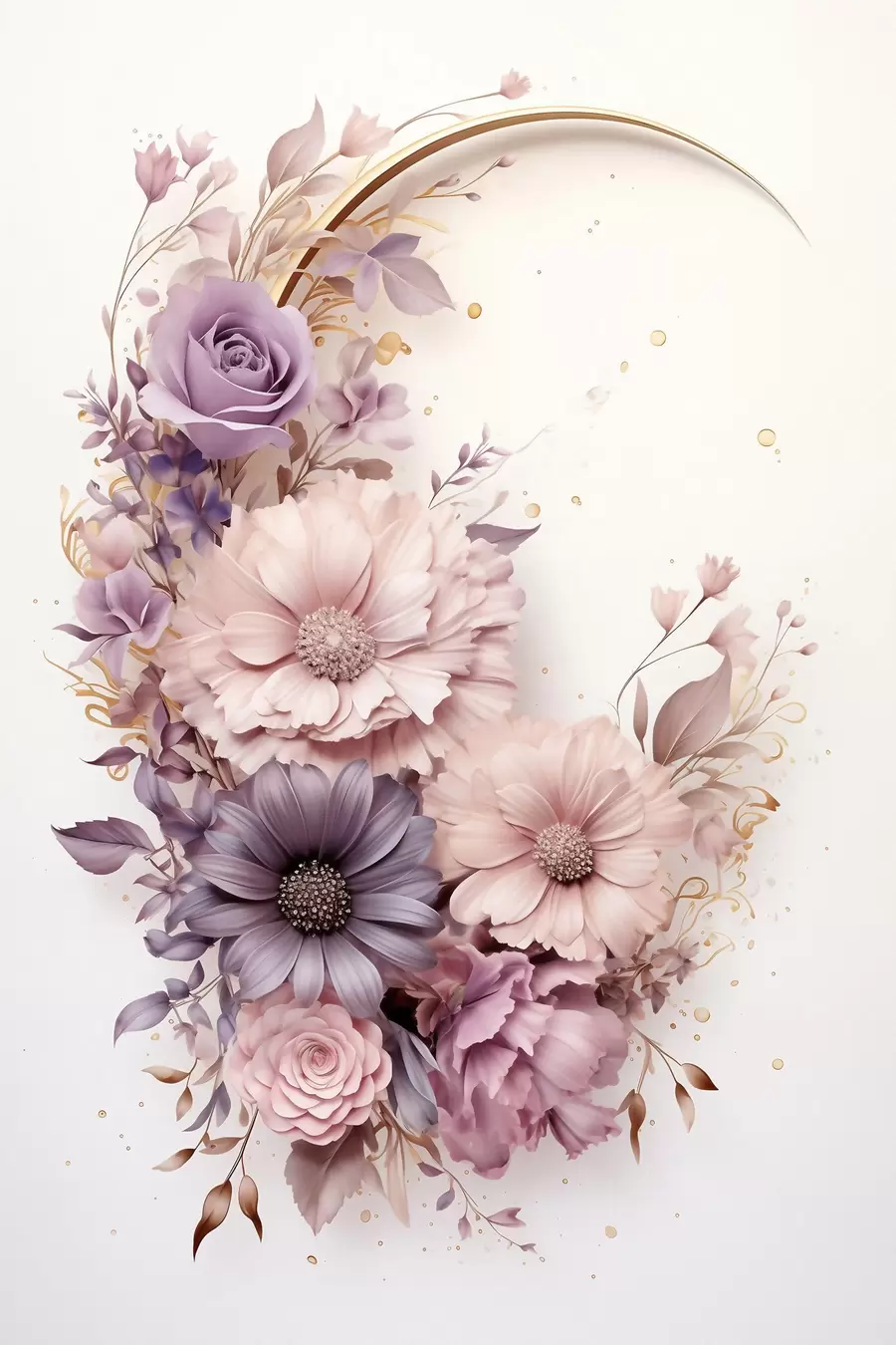 Papier peint photo Croissant de lune violet et pivoines f50760
