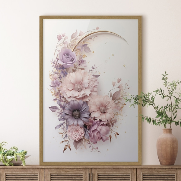 Affiche Croissant de lune violet et pivoines, Posters fleurs et plantes, f50760wo : Uwalls