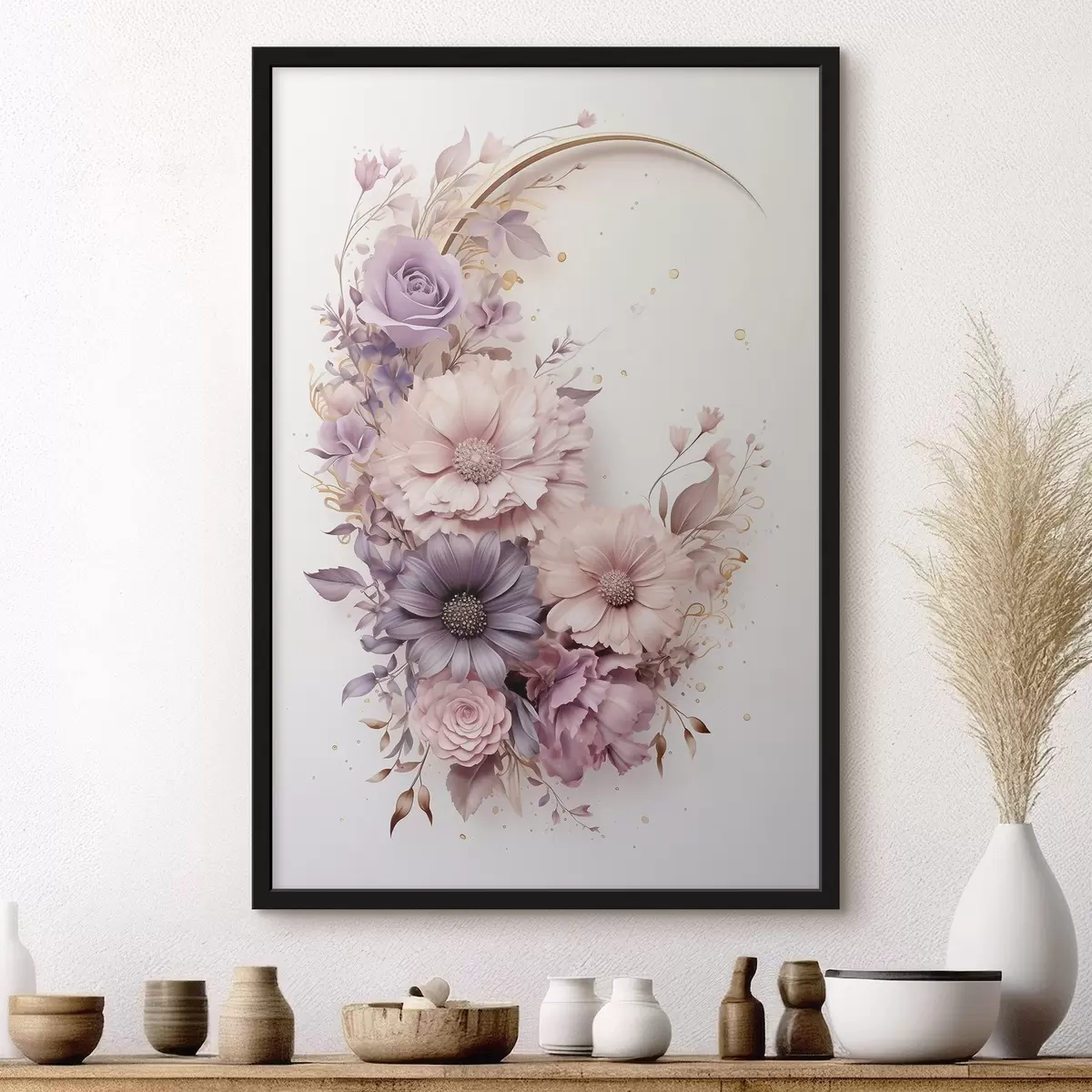Affiche Croissant de lune violet et pivoines f50760