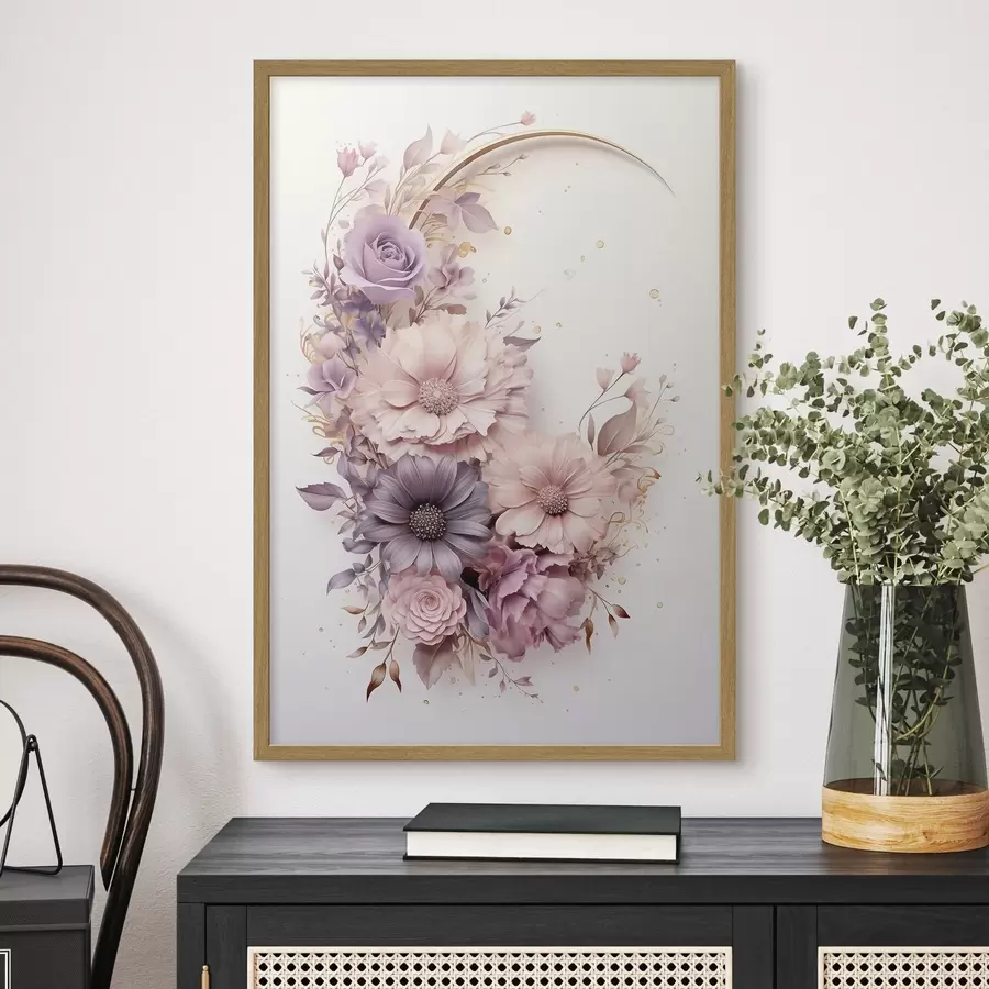 Papier peint photo Croissant de lune violet et pivoines f50760