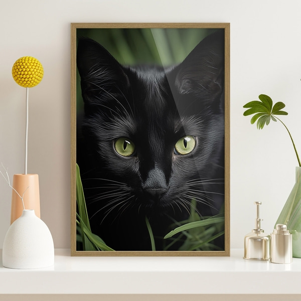 Poster De blik van de zwarte kat in de tropen, Posters Insecten en dieren, f50761wo : Uwalls