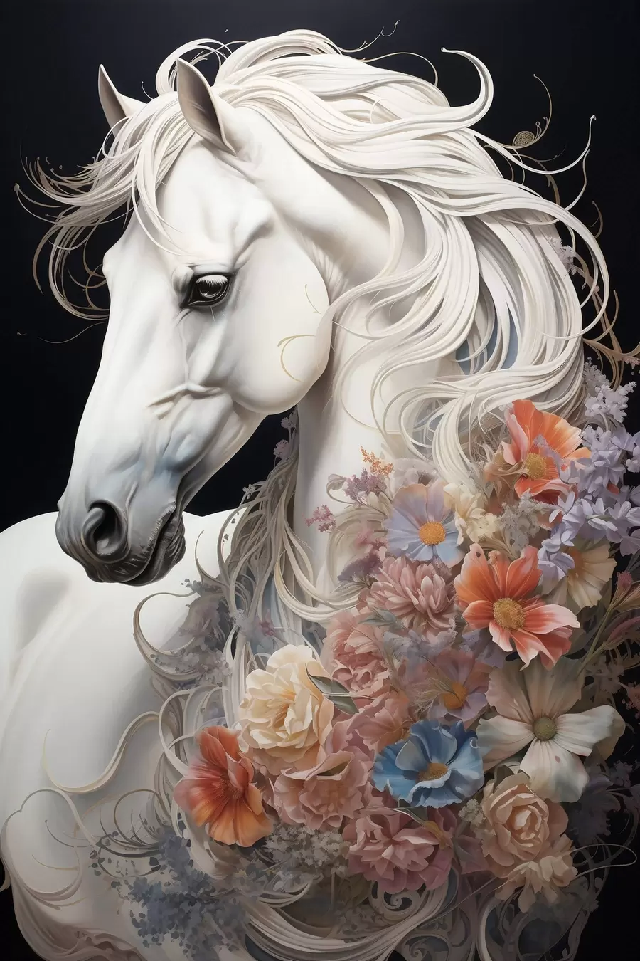 Papier peint photo Cheval blanc comme neige à la crinière flamboyante f50762