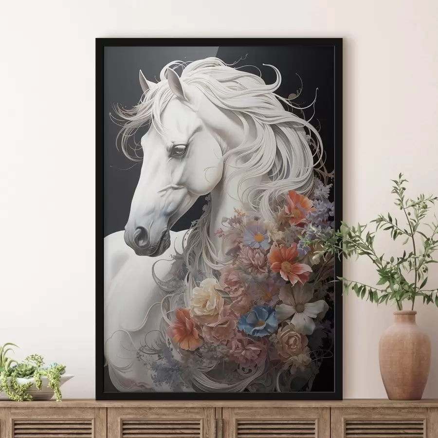 Papier peint photo Cheval blanc comme neige à la crinière flamboyante f50762