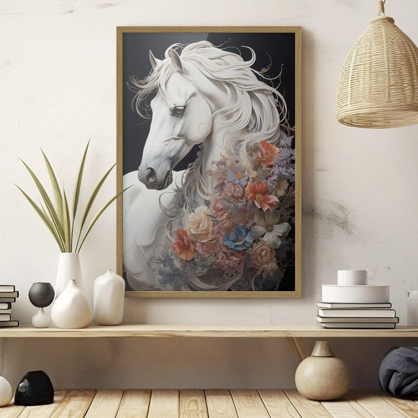Poster Sneeuwwit paard met vurige manen, Posters Insecten en dieren, f50762wo : Uwalls