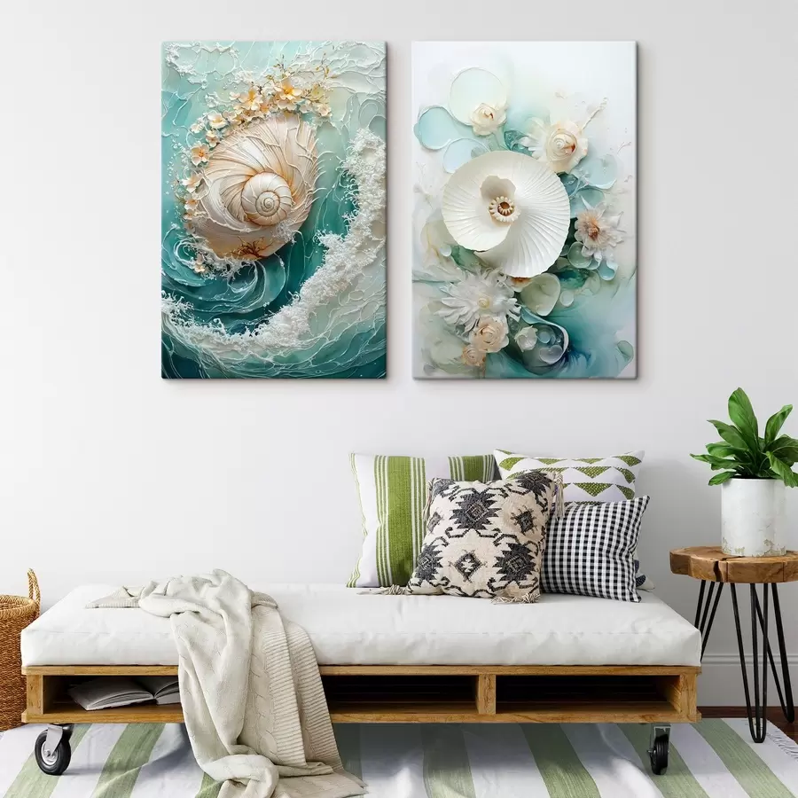  Peintures Coquillage et nénuphar blanc m30998