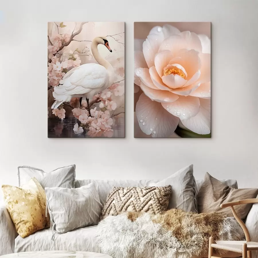  Peintures Cygne blanc et rose poudré m30999
