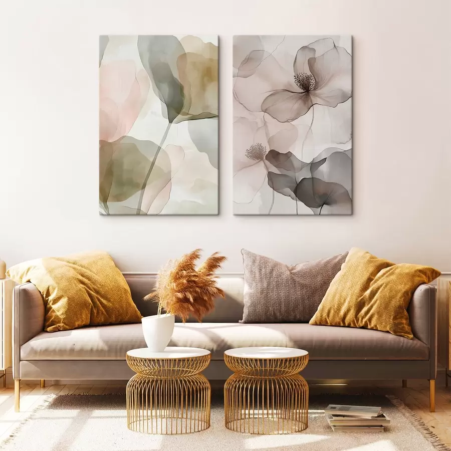 Fotobehang Transparante pastelkleurige botanische motieven m31003