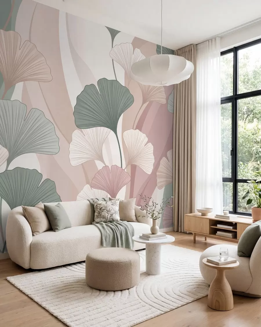 Fotobehang Ginkgo in pastel w10040