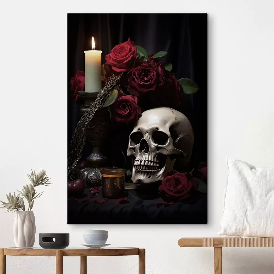  Peintures Nature morte gothique avec une bougie et un crâne s50908
