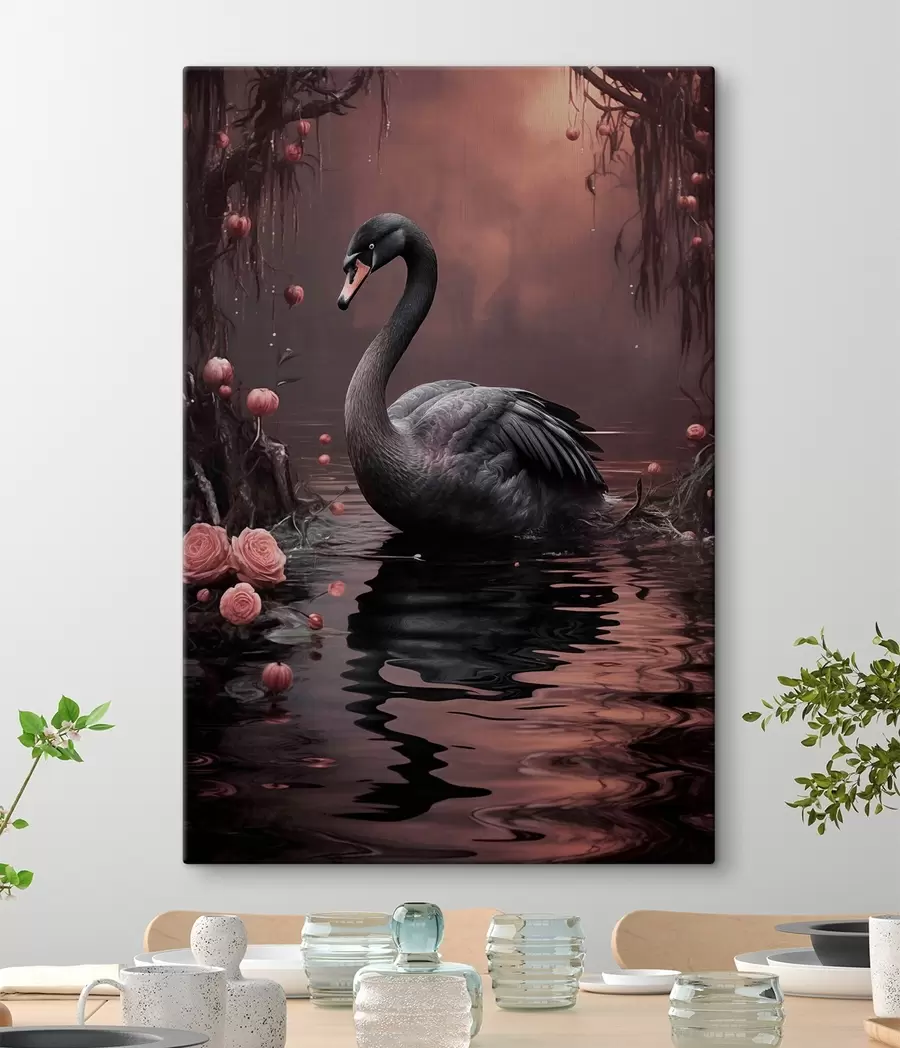 Fotobehang Zwarte zwaan op het wateroppervlak van het meer s50917