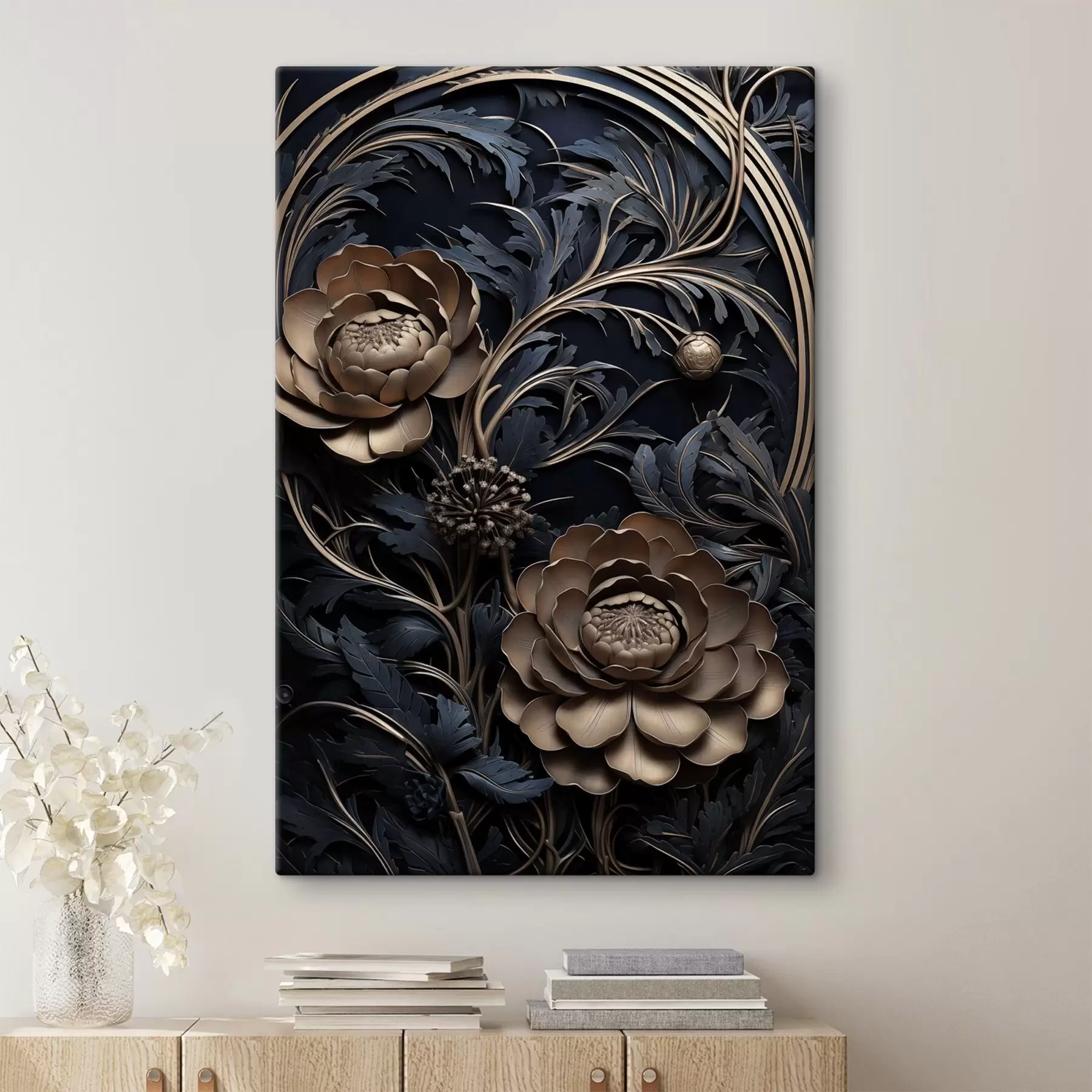  Peintures Fleurs de bronze sur noir s50918