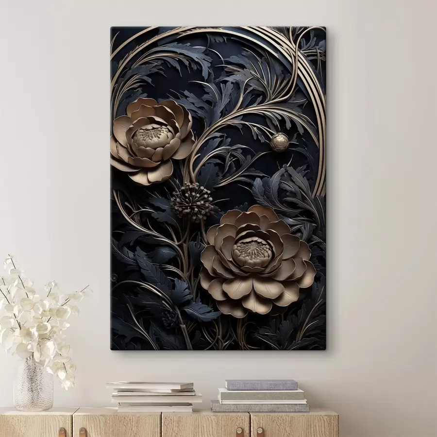 Fotobehang Reliefornament van brons met bloemen s50918